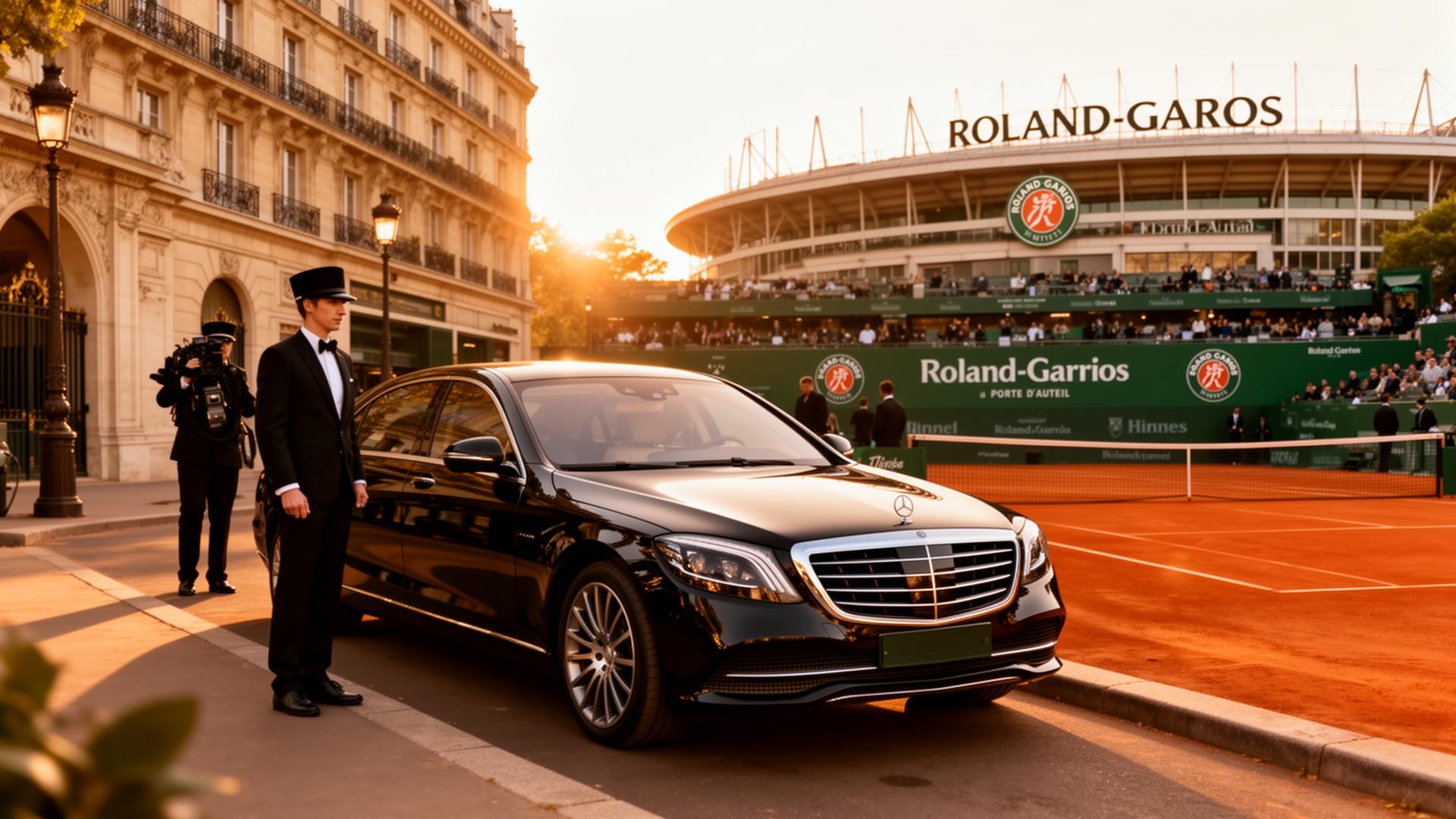 Private chauffeur Mercedes near Roland-Garros stadium in Paris